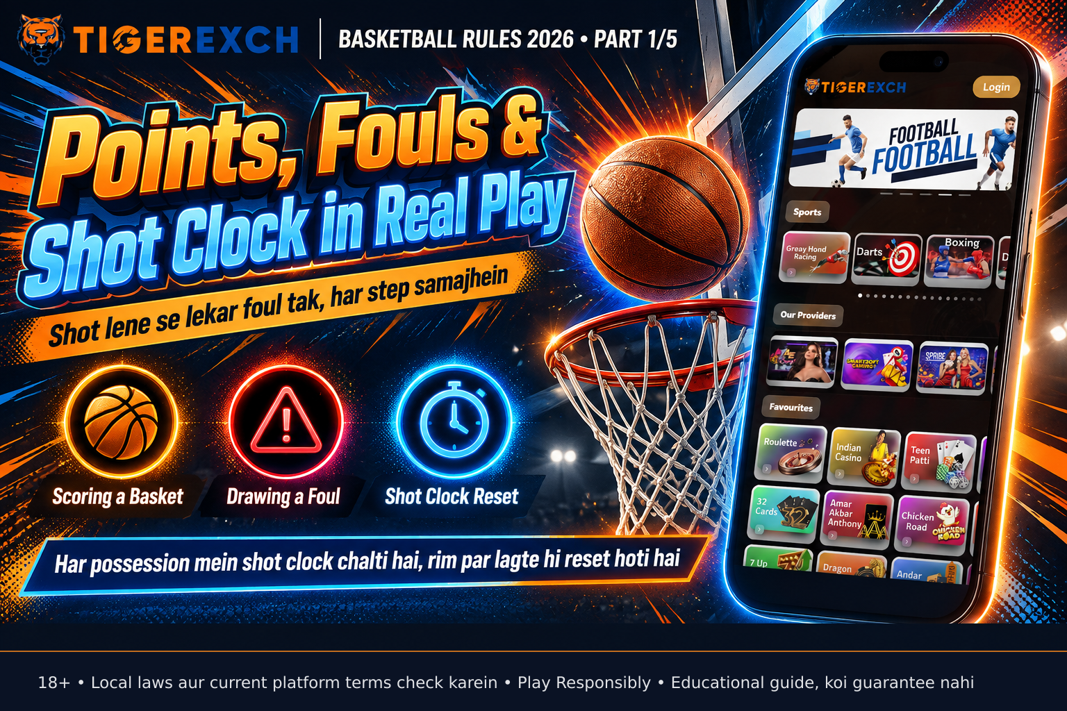 A basketball in flight toward the hoop, close to the rim, with the backboard and net slightly blurred, emphasizing the ball's trajectory for illustrating shot attempt and potential clock reset